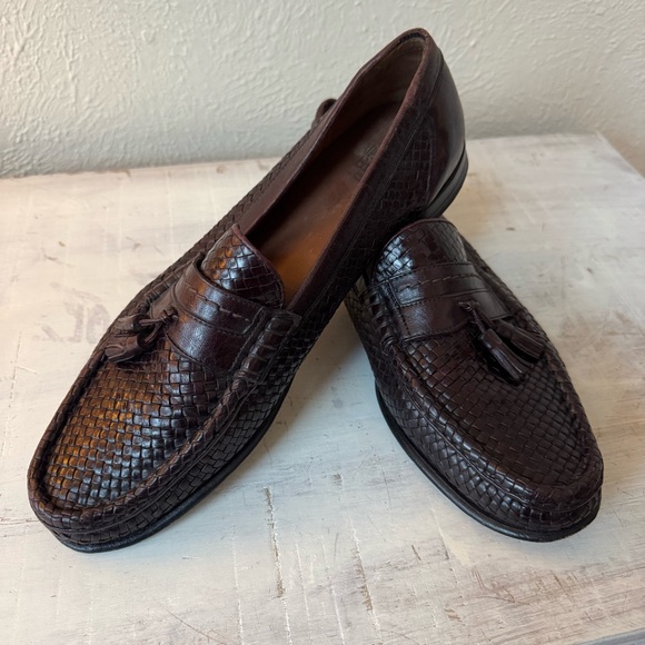 Allen Edmonds Woven Tassel Loafers Brown Leather Milano Style - Size 12B
